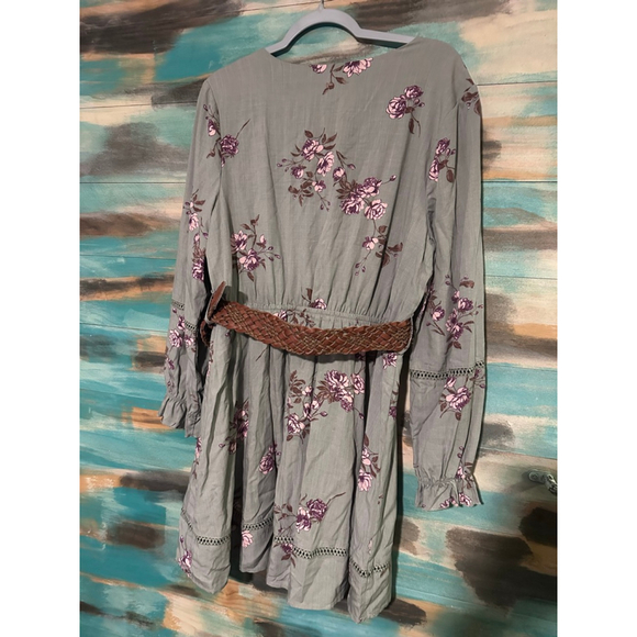 Women's WALLFLOWER Sage Green Floral Long Sleeve Dress XL - Picture 3 of 7